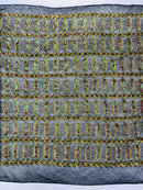 Fancy Gem Jewel Fabric - Dark Olive on Iridescent - Geometric Stretch Sequins Design on Mesh By Yard