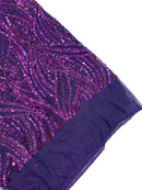 Curvy Line Design Fabric - Dark Purple - 4 Way Stretch Sequins Design Mesh Lace Fabric by Yard