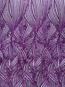 Curvy Line Design Fabric - Dark Purple - 4 Way Stretch Sequins Design Mesh Lace Fabric by Yard