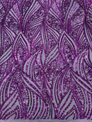Curvy Line Design Fabric - Dark Purple - 4 Way Stretch Sequins Design Mesh Lace Fabric by Yard
