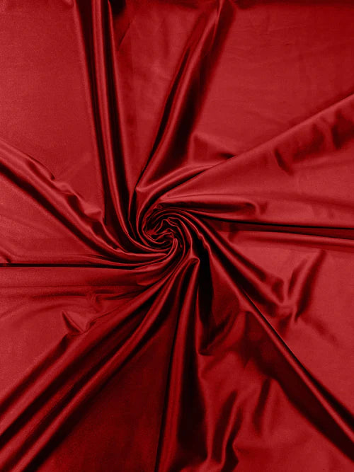 60" Heavy Shiny Satin Fabric - Dark Red - Stretch Shiny Satin Fabric Sold By Yard