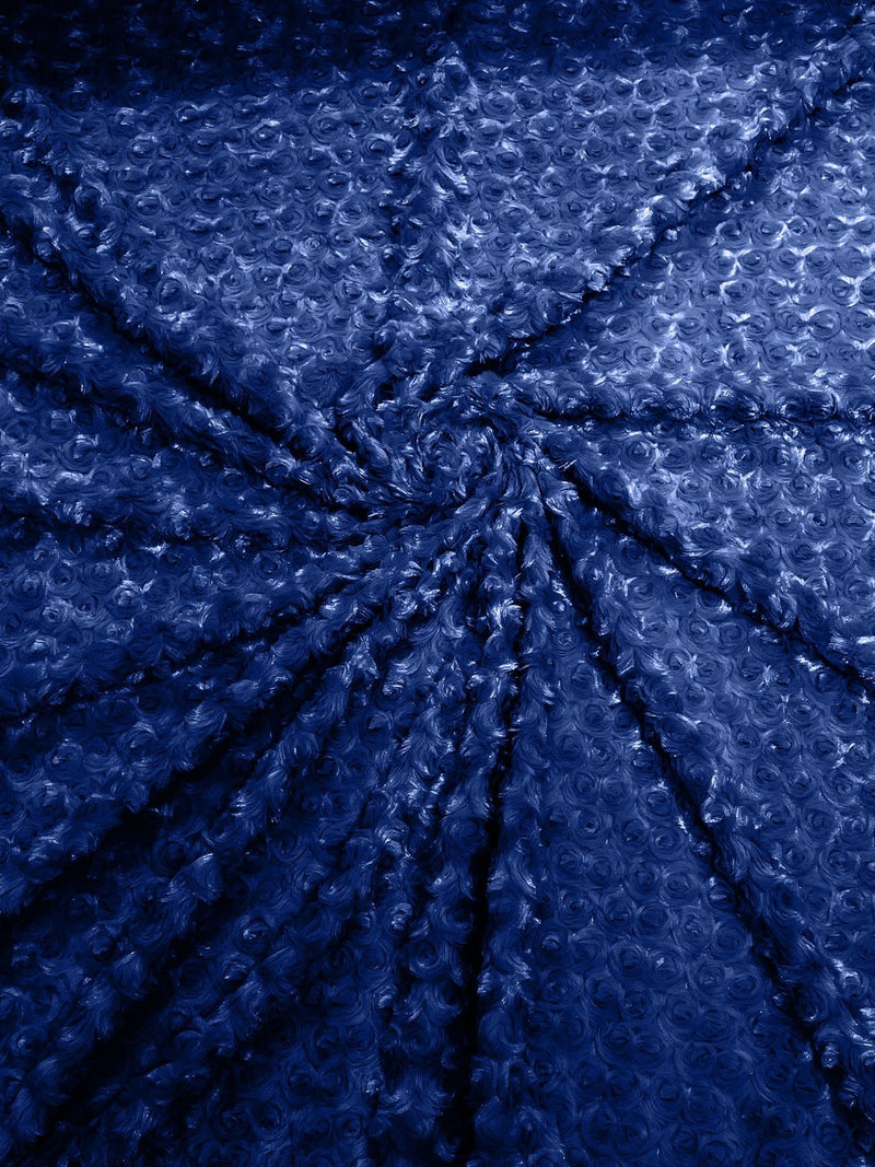 58" Minky Swirl Rose Fabric - Dark Royal Blue - Soft Rosebud Plush Fur Fabric Sold By The Yard