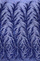 Leaf Design Stretch Sequins - Dark Royal Blue - 4 Way Stretch Lace Mesh Sequins Fabric by Yard