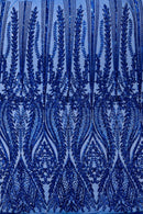 Mermaid Design Sequins Fabric - Dark Royal Blue - Sequins Fabric 4 Way Stretch on Mesh By Yard