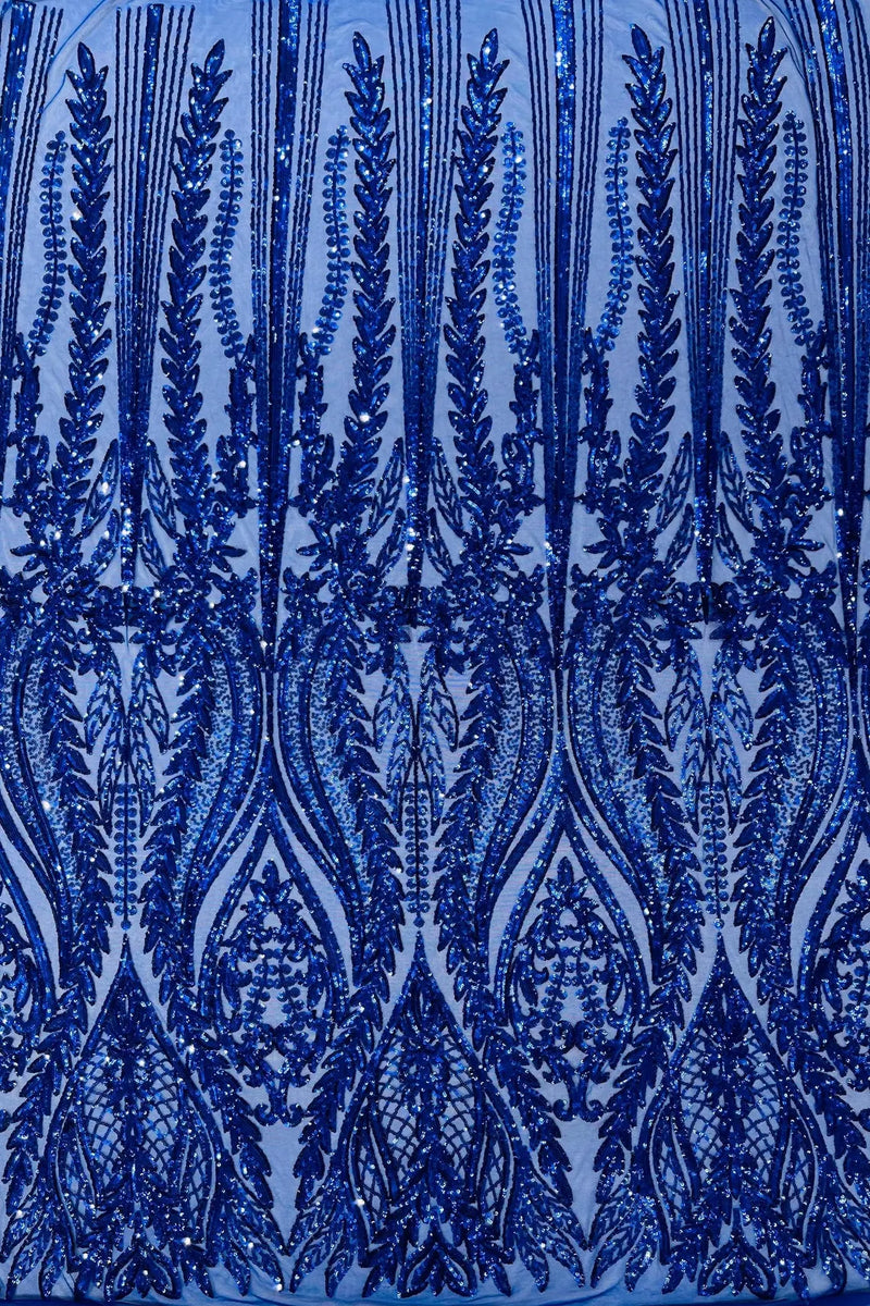 Mermaid Design Sequins Fabric - Dark Royal Blue - Sequins Fabric 4 Way Stretch on Mesh By Yard