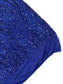Mermaid Design Sequins Fabric - Dark Royal Blue - Sequins Fabric 4 Way Stretch on Mesh By Yard