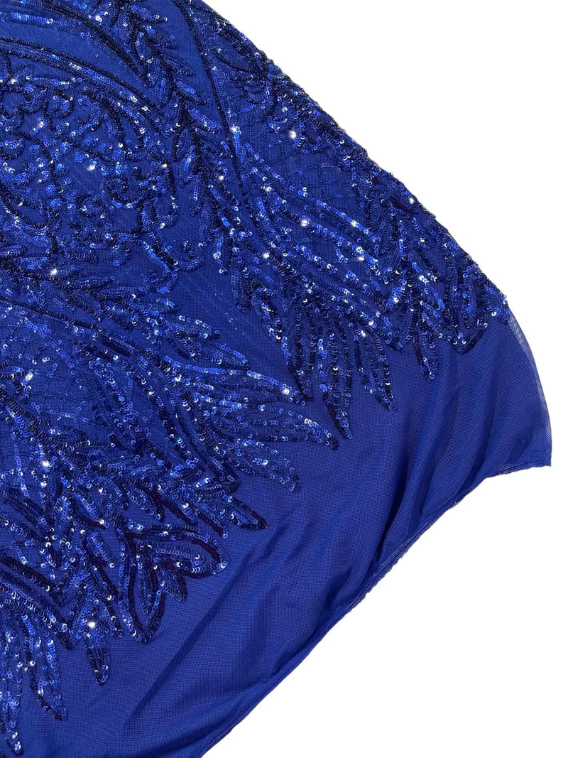 Mermaid Design Sequins Fabric - Dark Royal Blue - Sequins Fabric 4 Way Stretch on Mesh By Yard