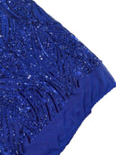 Curvy Line Design Fabric - Dark Royal Blue - 4 Way Stretch Sequins Design Mesh Lace Fabric by Yard