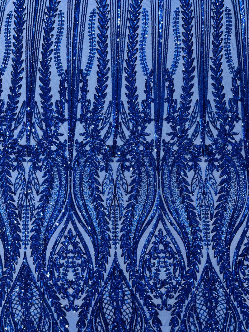 Mermaid Design Sequins Fabric - Dark Royal Blue - Sequins Fabric 4 Way Stretch on Mesh By Yard