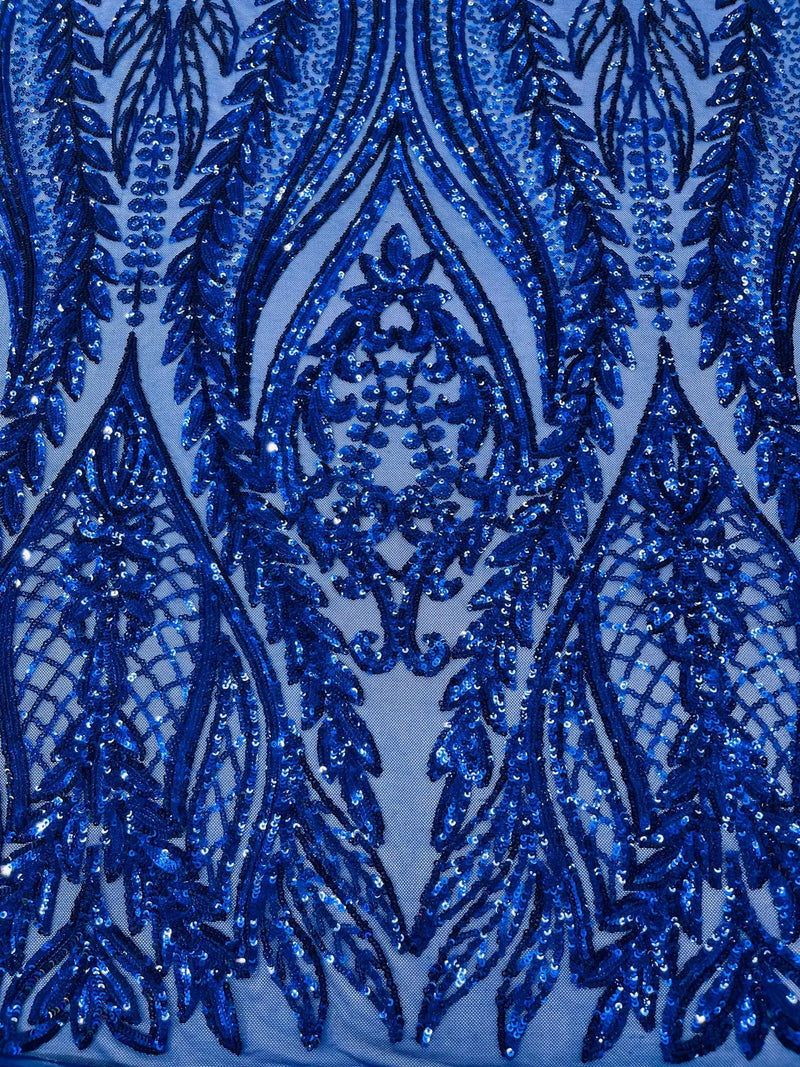 Mermaid Design Sequins Fabric - Dark Royal Blue - Sequins Fabric 4 Way Stretch on Mesh By Yard