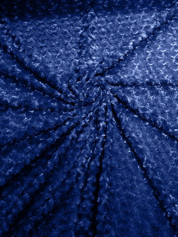 58" Minky Swirl Rose Fabric - Dark Royal Blue - Soft Rosebud Plush Fur Fabric Sold By The Yard