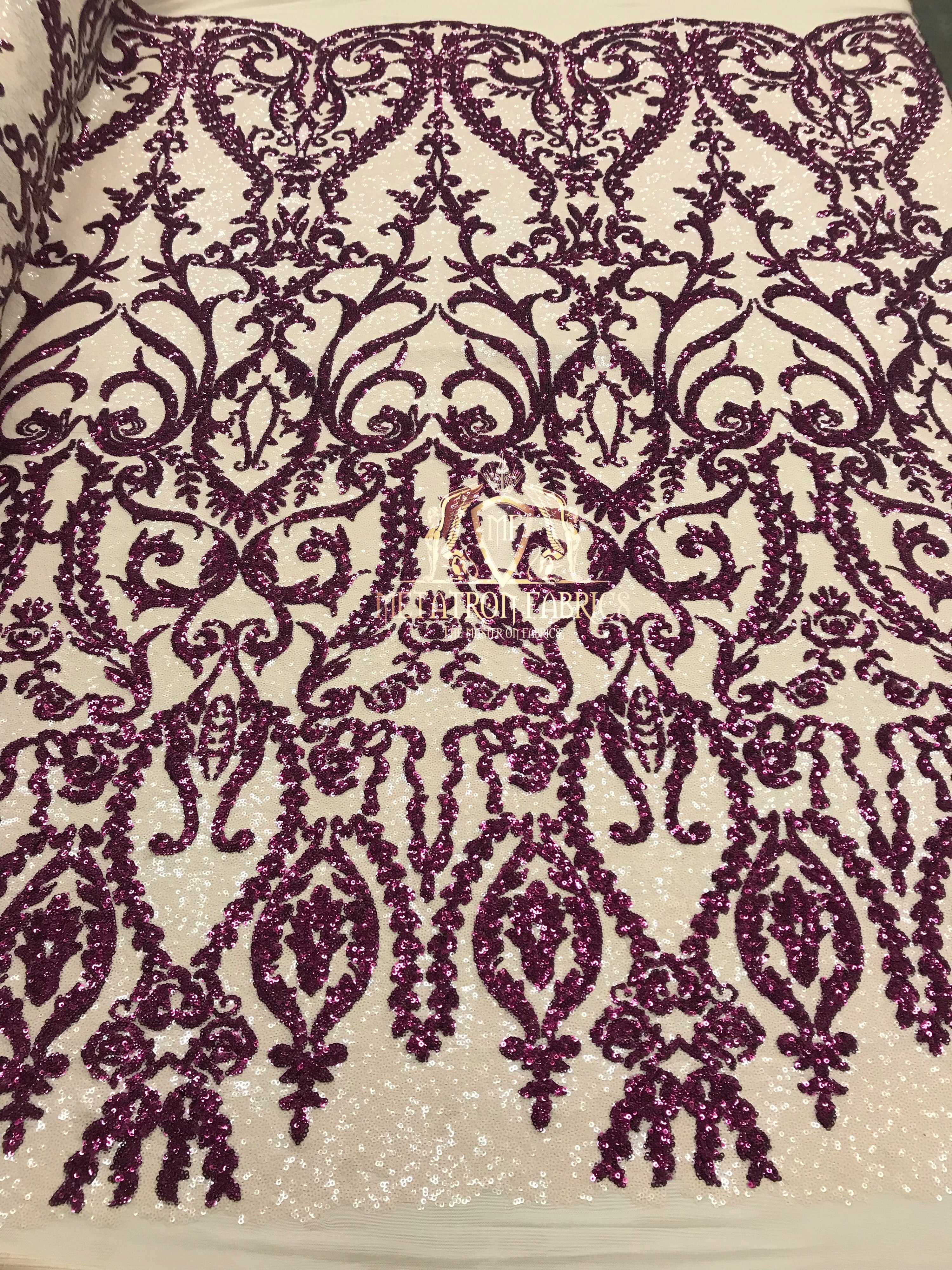 Two Tone Sequins - Magenta / Nude - 4 Way Stretch Fancy Design Mesh Fabric Sold By The Yard