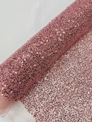 Pearl Sequins Bead Fabric - Dusty Pink - Small Beads and Sequins Embroidered on Lace By Yard