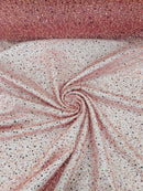 3D Beaded Mesh Fabric - Dusty Pink - Embroidered Beaded Lace Mesh Fabric with Small Sequins Sold By Yard