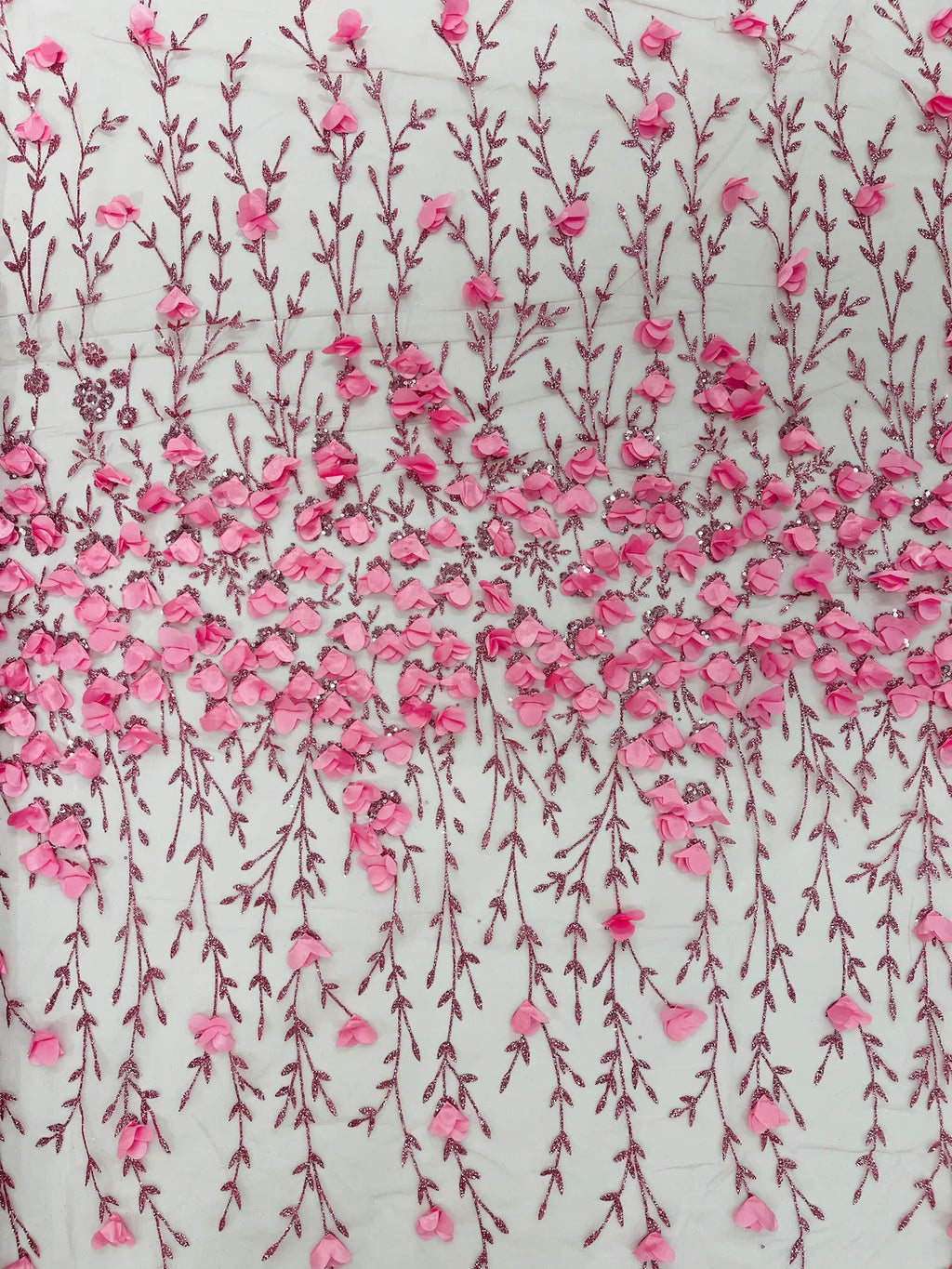 3D Flower Glitter Fabric - Dusty Pink - Flower Design on Glitter Mesh Fabric Sold By Yard