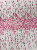 3D Flower Glitter Fabric - Dusty Pink - Flower Design on Glitter Mesh Fabric Sold By Yard