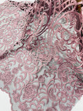 Fancy Damask Lace Fabric - Dusty Pink on Black - Embroidered Damask Design Mesh on Lace Fabric by Yard
