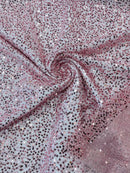 Pearl Sequins Bead Fabric - Dusty Pink - Small Beads and Sequins Embroidered on Lace By Yard