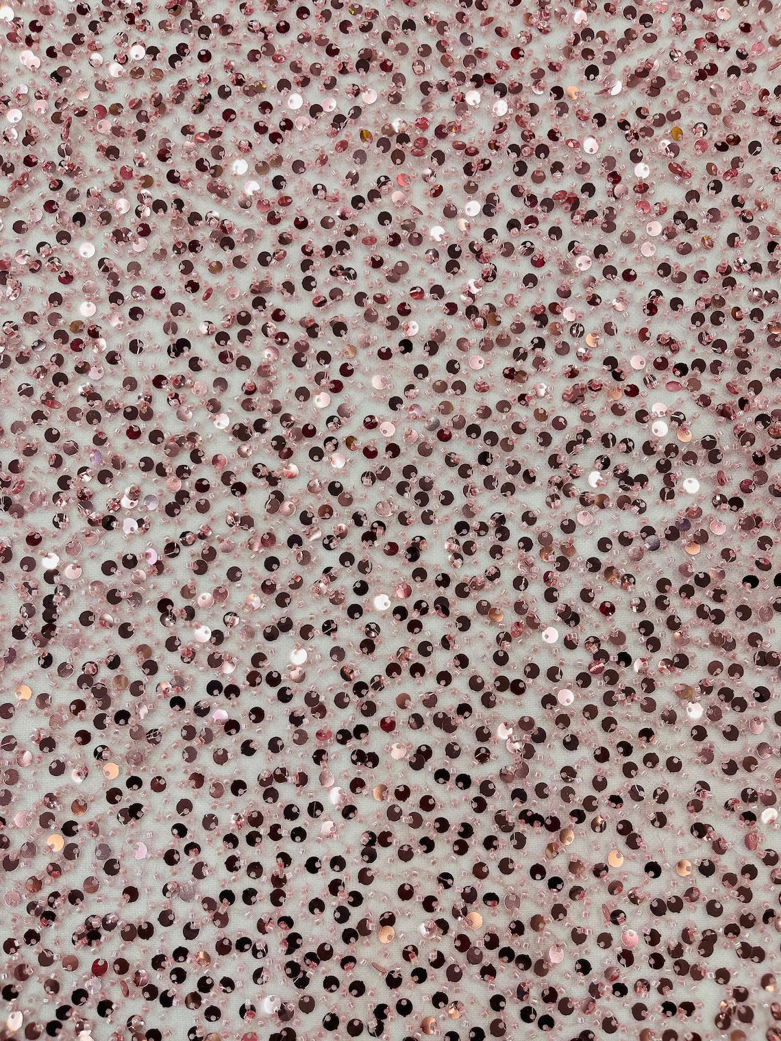 Pearl Sequins Bead Fabric - Dusty Pink - Small Beads and Sequins Embroidered on Lace By Yard