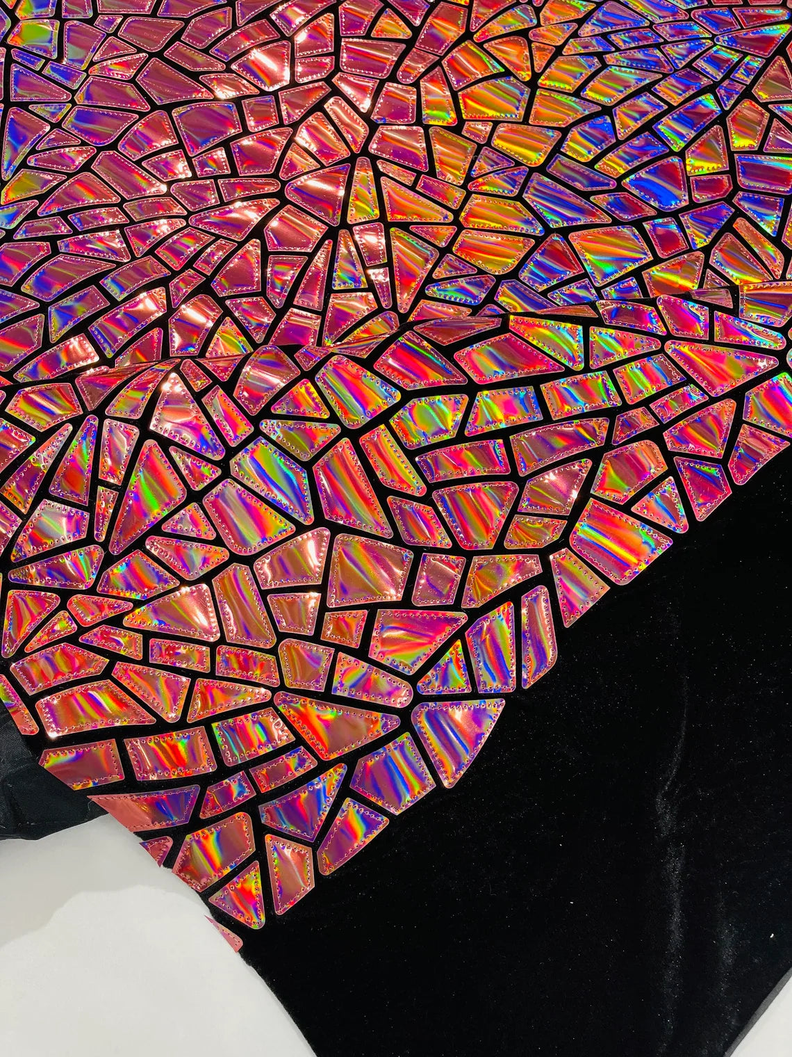 Mirror Sequins Velvet Fabric - Iridescent Dusty Pink - Large Shiny Mirror Cut Sequins By Yard