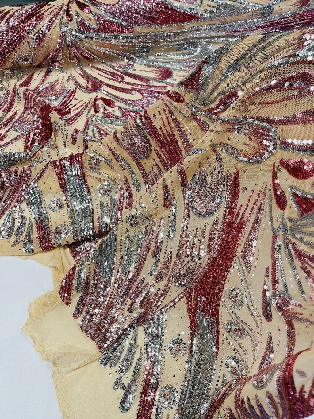 Multi-Color Sequins Design - Dusty Rose / Silver - 4 Way Stretch Sequins Fabric By The Yard