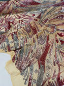 Multi-Color Sequins Design - Dusty Rose / Silver - 4 Way Stretch Sequins Fabric By The Yard