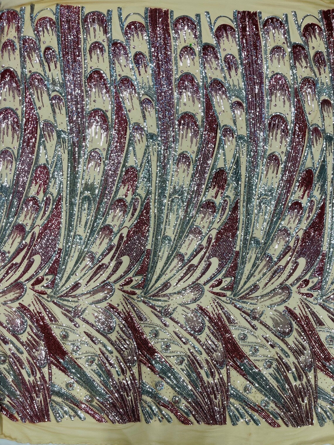 Multi-Color Sequins Design - Dusty Rose / Silver - 4 Way Stretch Sequins Fabric By The Yard