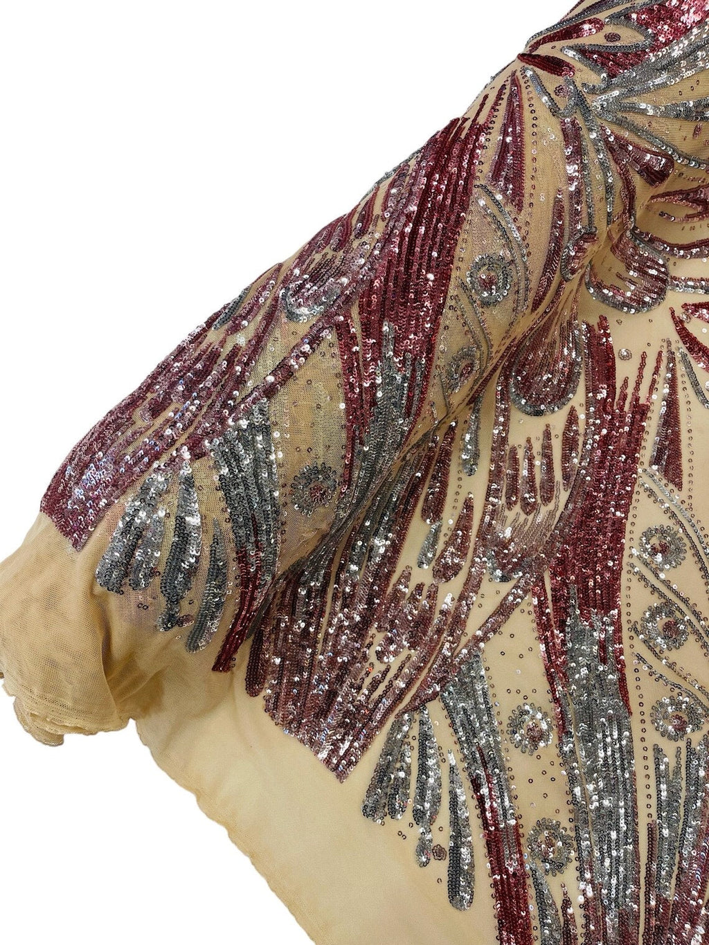 Multi-Color Sequins Design - Dusty Rose / Silver - 4 Way Stretch Sequins Fabric By The Yard