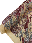 Multi-Color Sequins Design - Dusty Rose / Silver - 4 Way Stretch Sequins Fabric By The Yard