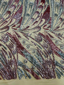 Multi-Color Sequins Design - Dusty Rose / Silver - 4 Way Stretch Sequins Fabric By The Yard
