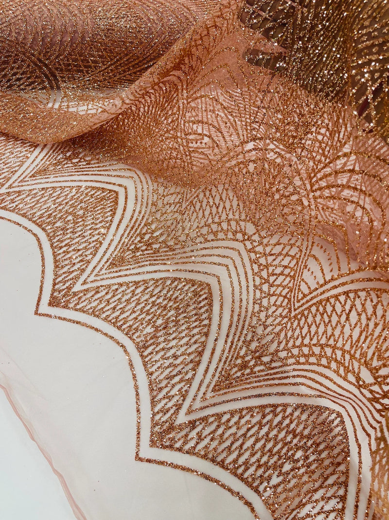 Geometric Glitter Fabric - Dusty Rose - Shimmer Glitter Geometric Design Fabric By Yard