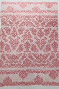 Beaded My Lady Damask Design - Dusty Rose - Beaded Fancy Damask Embroidered Fabric By Yard
