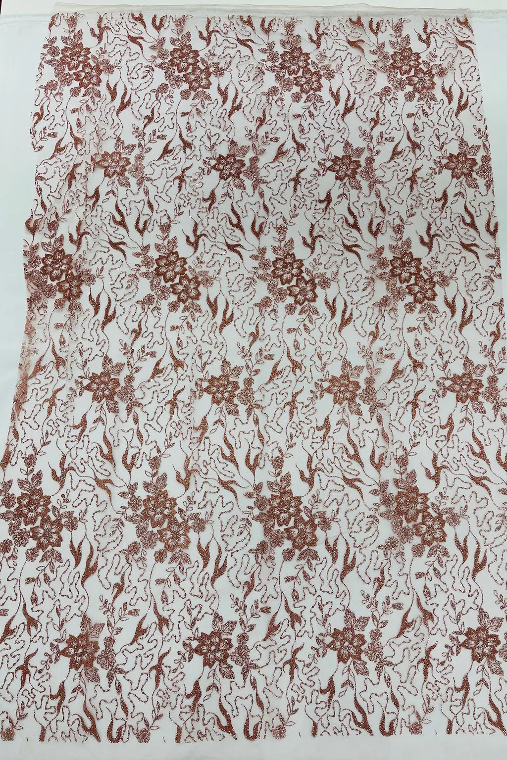 Flower Glitter Fabric - Dusty Rose - 3D Floral Tulle Fabric for Wedding, Quinceañera By Yard