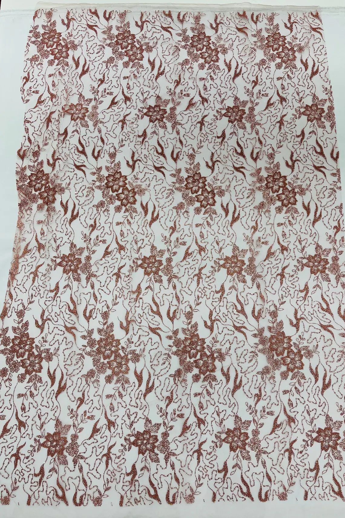 Flower Glitter Fabric - Dusty Rose - 3D Floral Tulle Fabric for Wedding, Quinceañera By Yard
