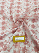 Embroidered Flower Fabric - Dusty Rose - Floral Design Scalloped Border Fabric By Yard