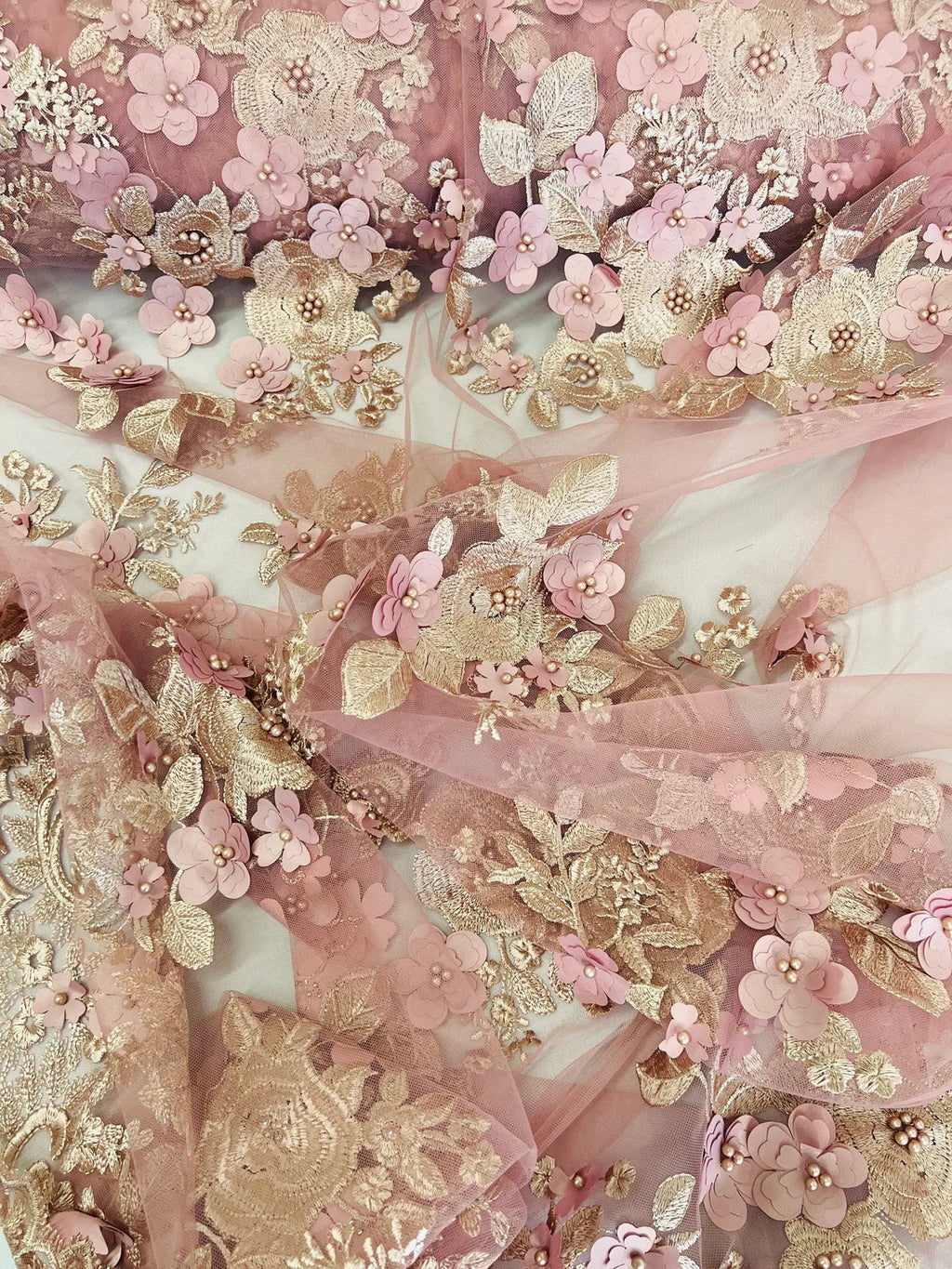 Floral 3D Rose Fabric - Dusty Rose - Embroided Rose Flower Design Fabric Sold by Yard