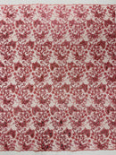 Butterfly Sequins Fabric - Dusty Rose - Metallic Floral Butterfly Design on Lace Fabric By Yard