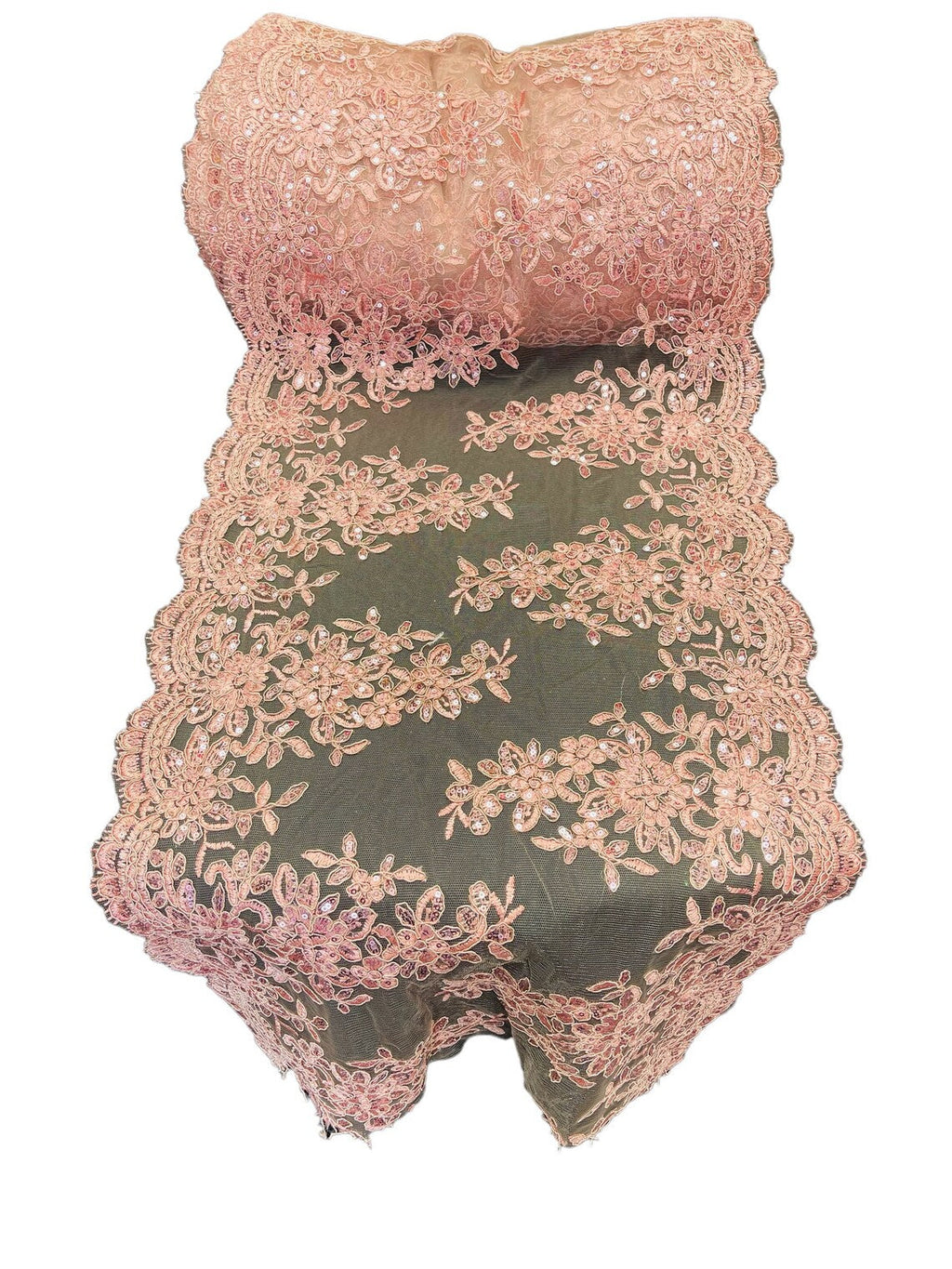 Flower Cluster Lace Sequins Table Runner - Dusty Rose - Floral Lace Table Runner Sold By Yard