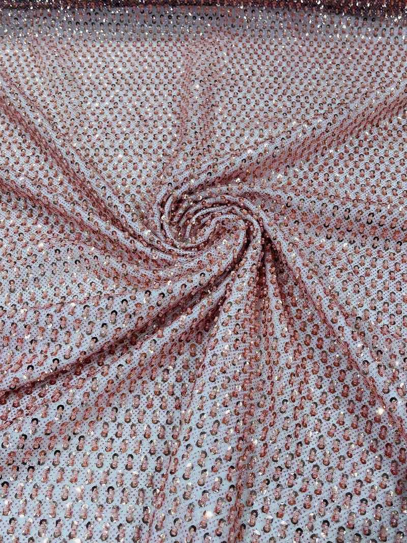 Beaded Glitter Tulle Fabric - Dusty Rose - 60" Wide Shiny Glitter Mesh Fabric Sold By The Yard