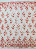 3D Embroidered Floral Fabric - Dusty Rose - 3D Rhinestone and Sequins Floral Fabric Sold By Yard