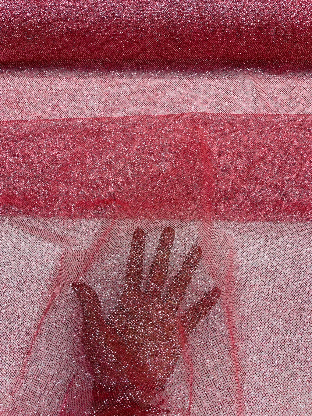 Shimmer Glitter Mesh Fabric - Dusty Rose - Shiny Glitter Dots Design on Lace Mesh Sold By Yard