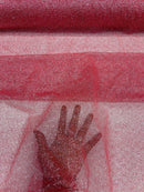 Shimmer Glitter Mesh Fabric - Dusty Rose - Shiny Glitter Dots Design on Lace Mesh Sold By Yard