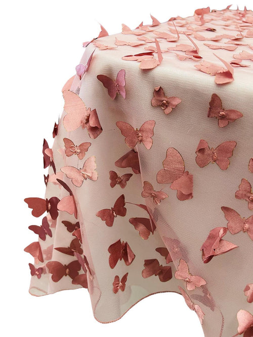 3D Butterfly Tablecloth - Dusty Rose - 52" x 102" Inches 3D Butterfly Sheer Mesh Tablecloth