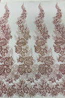 Rose Glitter Fabric - Dusty Rose - 3D Glitter Rose Tulle Fabric for Wedding, Quinceañera By Yard