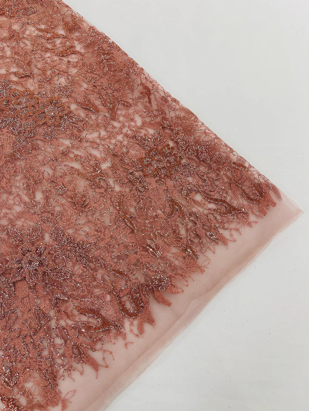 Flower Glitter Fabric - Dusty Rose - 3D Floral Tulle Fabric for Wedding, Quinceañera By Yard