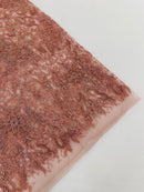 Flower Glitter Fabric - Dusty Rose - 3D Floral Tulle Fabric for Wedding, Quinceañera By Yard