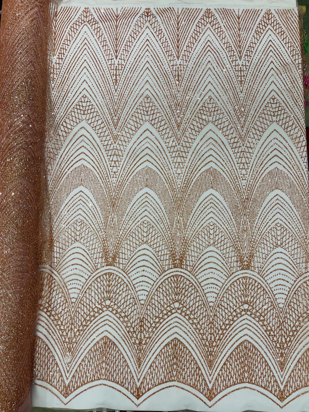 Geometric Glitter Fabric - Dusty Rose - Shimmer Glitter Geometric Design Fabric By Yard