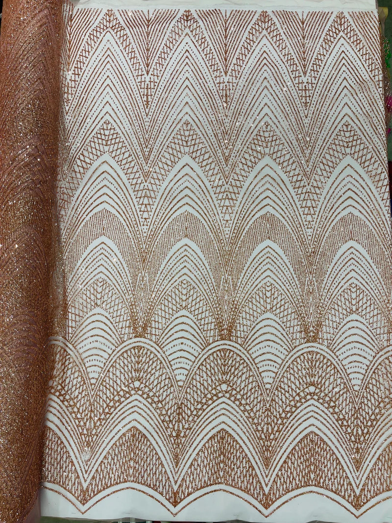 Geometric Glitter Fabric - Dusty Rose - Shimmer Glitter Geometric Design Fabric By Yard