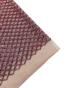 Diamond Sequins Fabric - Dusty Rose - Diamond Geometric Net Design on Mesh Lace Fabric By Yard