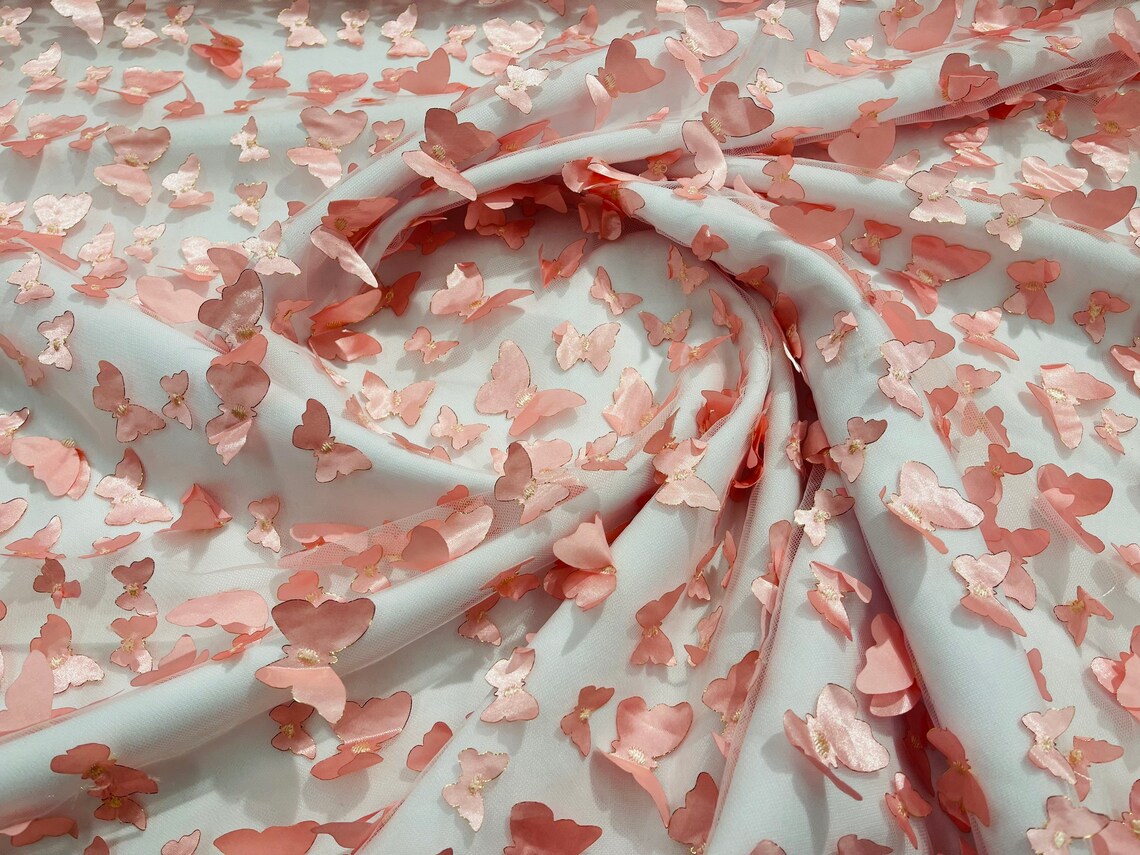 3D Butterfly Design Lace - Dusty Rose - Embroidered Lace with 3D Butterfly Design By Yard